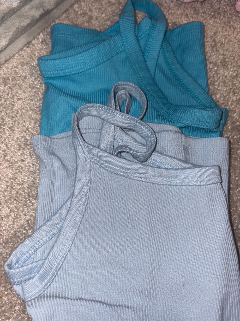 NoBo Bright Aqua and baby blue Ribbed Tank Top